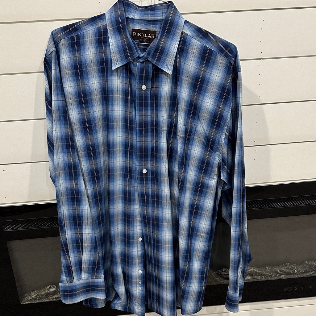 Men's Casual Blue Plaid Button Down Shirt